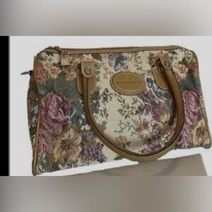 American Flyer Floral Tapestry Satchel Handbag with Tan Trim